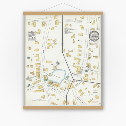 Old map wall art mockup — magnetic wood frame on white wall — Sanborn Fire Insurance Map from Stamford, Delaware County, New York (1904), Sheet #0001