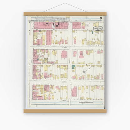 Old map wall art mockup — magnetic wood frame on white wall — Sanborn Fire Insurance Map from Middletown, Butler County, Ohio (1895), Sheet #0003