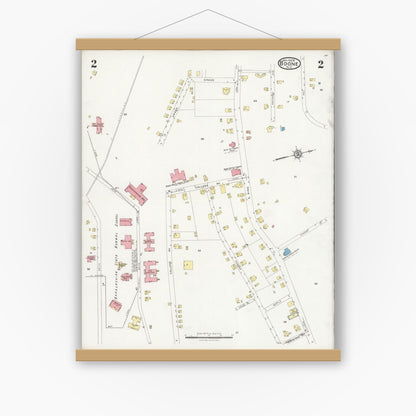 Old map wall art mockup — magnetic wood frame on white wall — Sanborn Fire Insurance Map from Boone, Watauga County, North Carolina (1928), Sheet #0002