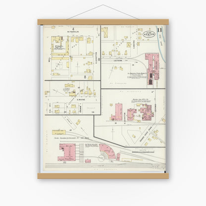Old map wall art mockup — magnetic wood frame on white wall — Sanborn Fire Insurance Map from Kenton, Hardin County, Ohio (1897), Sheet #0011
