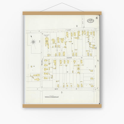Old map wall art mockup — magnetic wood frame on white wall — Sanborn Fire Insurance Map from Suffolk, Independent Cities, Virginia (1898), Sheet #0004