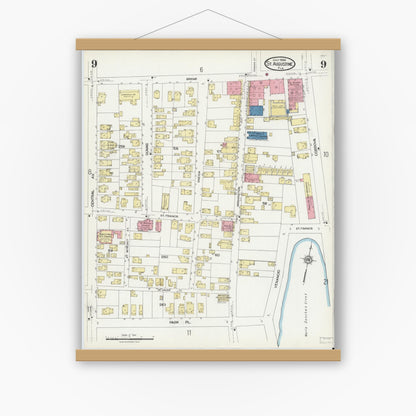 Old map wall art mockup — magnetic wood frame on white wall — Sanborn Fire Insurance Map from Saint Augustine, Saint John's County, Florida (1924), Sheet #0009