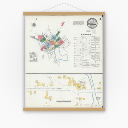 Old map wall art mockup — magnetic wood frame on white wall — Sanborn Fire Insurance Map from Winchendon, Worcester County, Massachusetts (1904) - Complete Map Set