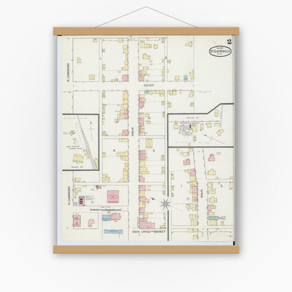 Old map wall art mockup — magnetic wood frame on white wall — Sanborn Fire Insurance Map from Saint Clairsville, Belmont County, Ohio (1893), Sheet #0002