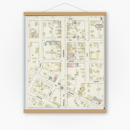 Old map wall art mockup — magnetic wood frame on white wall — Sanborn Fire Insurance Map from Lapeer, Lapeer County, Michigan (1888), Sheet #0003