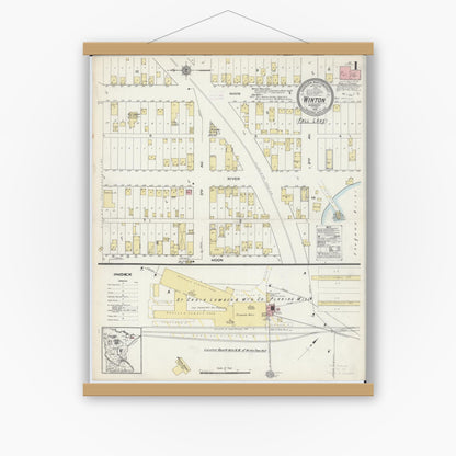 Old map wall art mockup — magnetic wood frame on white wall — Sanborn Fire Insurance Map from Winton, Saint Louis County, Minnesota (1914) - Complete Map Set