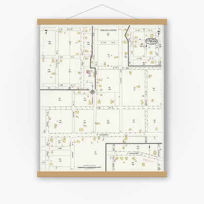 Old map wall art mockup — magnetic wood frame on white wall — Sanborn Fire Insurance Map from Fort Meade, Polk County, Florida (1924), Sheet #0007