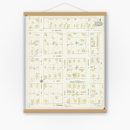 Old map wall art mockup — magnetic wood frame on white wall — Sanborn Fire Insurance Map from Paulding, Paulding County, Ohio (1913), Sheet #0004