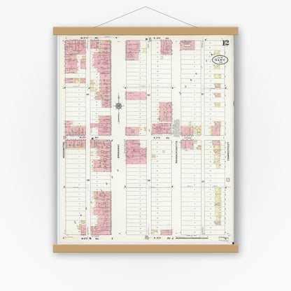 Old map wall art mockup — magnetic wood frame on white wall — Sanborn Fire Insurance Map from Gary, Lake County, Indiana (1911), Sheet #0012
