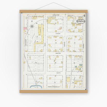 Old map wall art mockup — magnetic wood frame on white wall — Sanborn Fire Insurance Map from Richland Center, Richland County, Wisconsin (1892), Sheet #0004