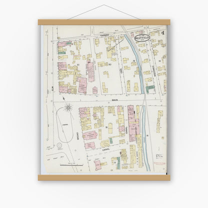 Old map wall art mockup — magnetic wood frame on white wall — Sanborn Fire Insurance Map from Westfield, Hampden County, Massachusetts (1889), Sheet #0004