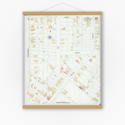 Old map wall art mockup — magnetic wood frame on white wall — Sanborn Fire Insurance Map from Tiffin, Seneca County, Ohio (1901), Sheet #0018