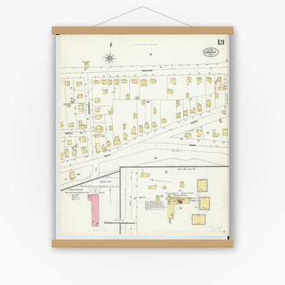 Old map wall art mockup — magnetic wood frame on white wall — Sanborn Fire Insurance Map from Conneaut, Ashtabula County, Ohio (1902), Sheet #0013