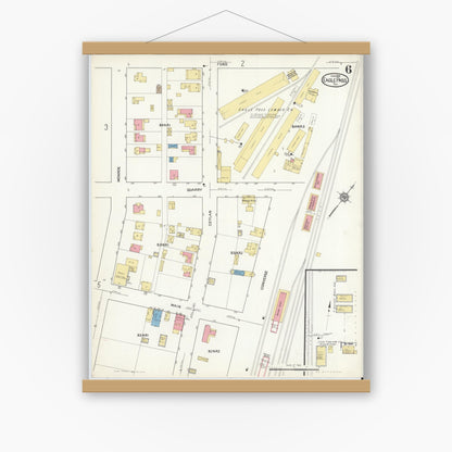 Old map wall art mockup — magnetic wood frame on white wall — Sanborn Fire Insurance Map from Eagle Pass, Maverick County, Texas (1916), Sheet #0006