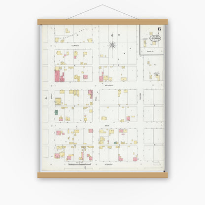 Old map wall art mockup — magnetic wood frame on white wall — Sanborn Fire Insurance Map from Lebanon, Saint Clair County, Illinois (1906), Sheet #0006