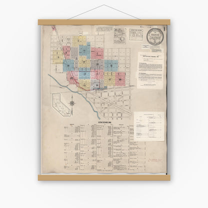 Old map wall art mockup — magnetic wood frame on white wall — Sanborn Fire Insurance Map from Calexico, Imperial County, California (1949), Sheet #0001