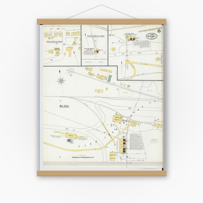 Old map wall art mockup — magnetic wood frame on white wall — Sanborn Fire Insurance Map from Norway, Dickinson County, Michigan (1900), Sheet #0006