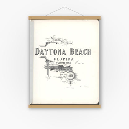 Old map wall art mockup — magnetic wood frame on white wall — Sanborn Fire Insurance Map from Daytona, Volusia County, Florida (1955), Sheet #0001