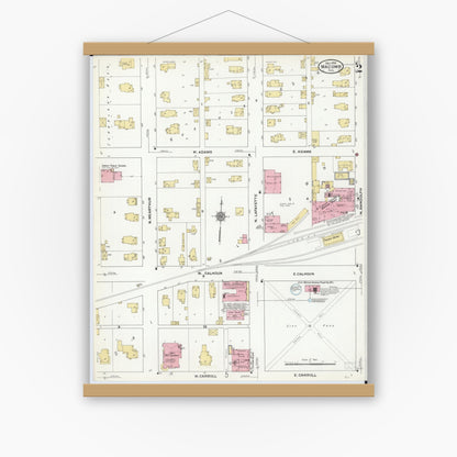 Old map wall art mockup — magnetic wood frame on white wall — Sanborn Fire Insurance Map from Macomb, Mcdonough County, Illinois (1910), Sheet #0002