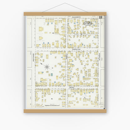 Old map wall art mockup — magnetic wood frame on white wall — Sanborn Fire Insurance Map from Key West, Monroe County, Florida (1892), Sheet #0012