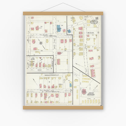 Old map wall art mockup — magnetic wood frame on white wall — Sanborn Fire Insurance Map from Souderton, Montgomery County, Pennsylvania (1914), Sheet #0011