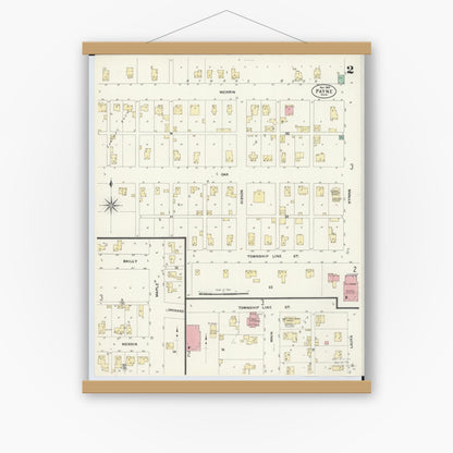 Old map wall art mockup — magnetic wood frame on white wall — Sanborn Fire Insurance Map from Payne, Paulding County, Ohio (1907), Sheet #0002
