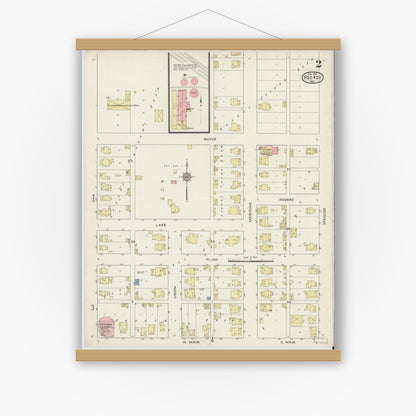 Old map wall art mockup — magnetic wood frame on white wall — Sanborn Fire Insurance Map from Redkey, Jay County, Indiana (1915), Sheet #0002