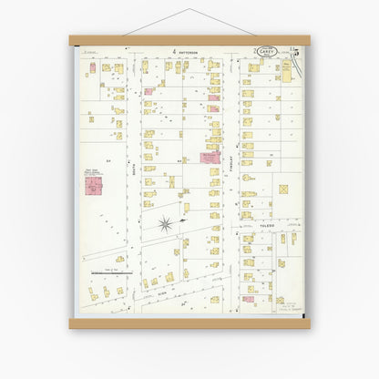 Old map wall art mockup — magnetic wood frame on white wall — Sanborn Fire Insurance Map from Carey, Wyandot County, Ohio (1908), Sheet #0005