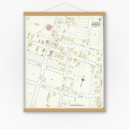 Old map wall art mockup — magnetic wood frame on white wall — Sanborn Fire Insurance Map from Springdale, Allegheny County, Pennsylvania (1914), Sheet #0004