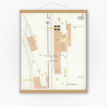Old map wall art mockup — magnetic wood frame on white wall — Sanborn Fire Insurance Map from Leechburg, Armstrong County, Pennsylvania (1909), Sheet #0007