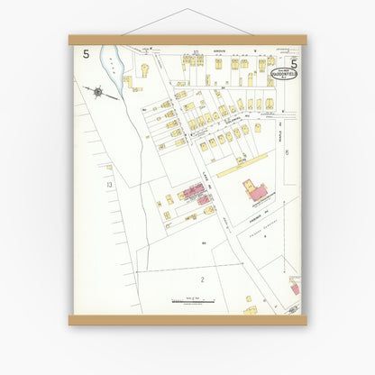 Old map wall art mockup — magnetic wood frame on white wall — Sanborn Fire Insurance Map from Haddonfield, Camden County, New Jersey (1923), Sheet #0005