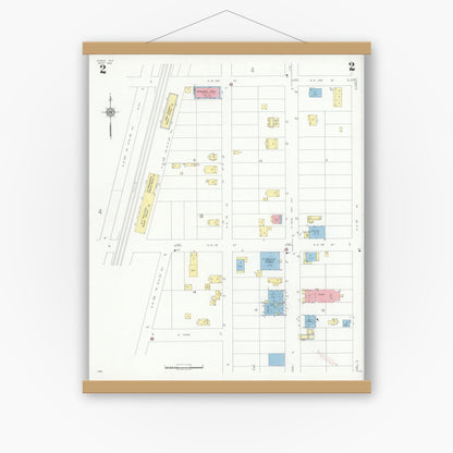 Old map wall art mockup — magnetic wood frame on white wall — Sanborn Fire Insurance Map from Dania, Broward County, Florida (1934), Sheet #0002