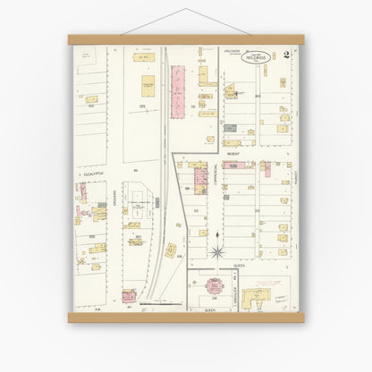 Old map wall art mockup — magnetic wood frame on white wall — Sanborn Fire Insurance Map from Inglewood, Los Angeles County, California (1907), Sheet #0002
