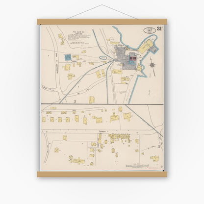 Old map wall art mockup — magnetic wood frame on white wall — Sanborn Fire Insurance Map from Hilo, Hawaii County, Hawaii (1921), Sheet #0031