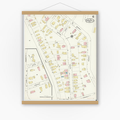 Old map wall art mockup — magnetic wood frame on white wall — Sanborn Fire Insurance Map from Turners Falls, Franklin County, Massachusetts (1909), Sheet #0006