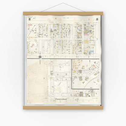 Old map wall art mockup — magnetic wood frame on white wall — Sanborn Fire Insurance Map from Borger, Hutchinson County, Texas (1950), Sheet #0008