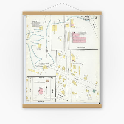 Old map wall art mockup — magnetic wood frame on white wall — Sanborn Fire Insurance Map from Bangor, Van Buren County, Michigan (1909), Sheet #0002