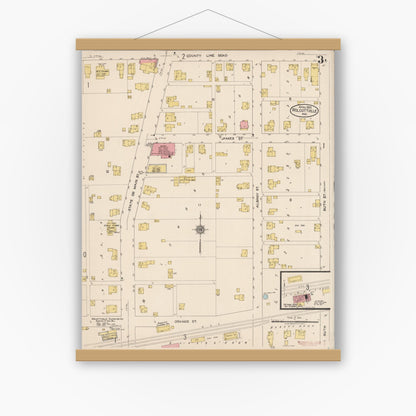 Old map wall art mockup — magnetic wood frame on white wall — Sanborn Fire Insurance Map from Wolcottville, Noble And LaGrange Counties, Indiana (1922), Sheet #0003