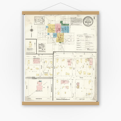 Old map wall art mockup — magnetic wood frame on white wall — Sanborn Fire Insurance Map from Waukon, Allamakee County, Iowa (1913), Sheet #0001