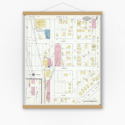 Old map wall art mockup — magnetic wood frame on white wall — Sanborn Fire Insurance Map from Fairmont, Martin County, Minnesota (1917), Sheet #0002