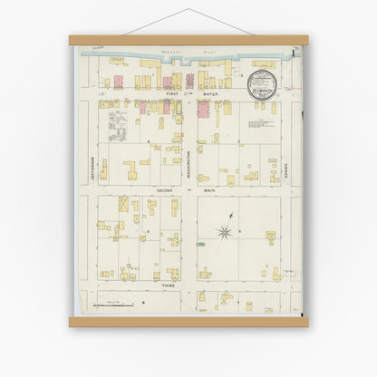 Old map wall art mockup — magnetic wood frame on white wall — Sanborn Fire Insurance Map from Plymouth, Washington County, North Carolina (1894) - Complete Map Set