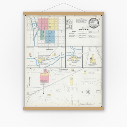Old map wall art mockup — magnetic wood frame on white wall — Sanborn Fire Insurance Map from Richland Center, Richland County, Wisconsin (1892) - Complete Map Set
