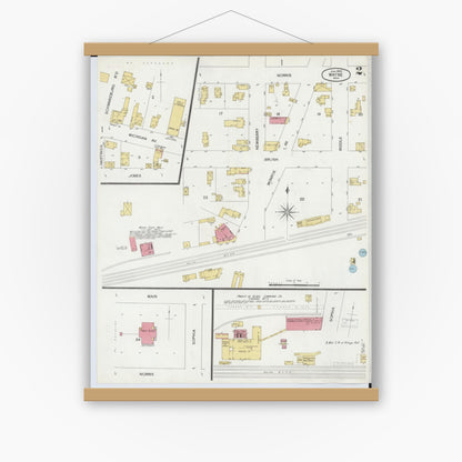 Old map wall art mockup — magnetic wood frame on white wall — Sanborn Fire Insurance Map from Wayne, Wayne County, Michigan (1900), Sheet #0002