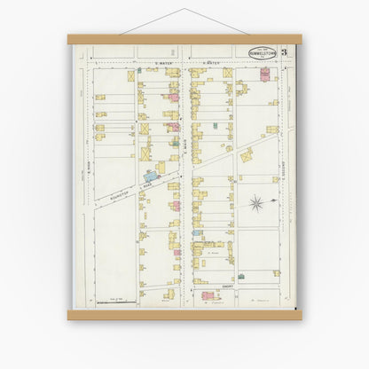 Old map wall art mockup — magnetic wood frame on white wall — Sanborn Fire Insurance Map from Hummelstown, Dauphin County, Pennsylvania (1895), Sheet #0003