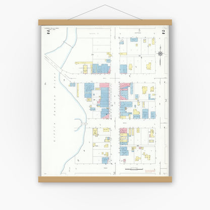 Old map wall art mockup — magnetic wood frame on white wall — Sanborn Fire Insurance Map from Cannon Falls, Goodhue County, Minnesota (1938), Sheet #0002