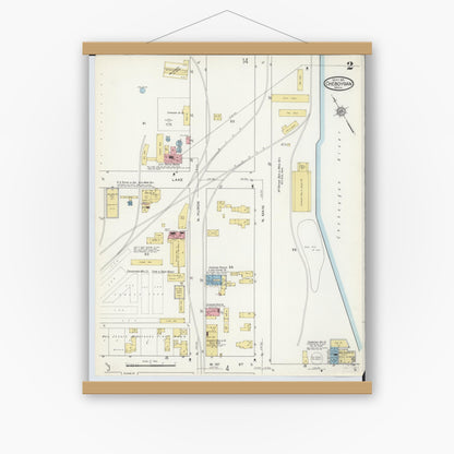 Old map wall art mockup — magnetic wood frame on white wall — Sanborn Fire Insurance Map from Cheboygan, Cheboygan County, Michigan (1915), Sheet #0002
