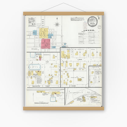 Old map wall art mockup — magnetic wood frame on white wall — Sanborn Fire Insurance Map from Benton, Franklin County, Illinois (1900) - Complete Map Set