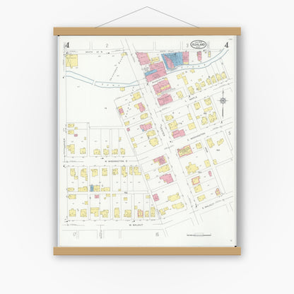 Old map wall art mockup — magnetic wood frame on white wall — Sanborn Fire Insurance Map from Ashland, Ashland County, Ohio (1930), Sheet #0004