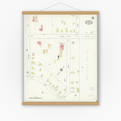 Old map wall art mockup — magnetic wood frame on white wall — Sanborn Fire Insurance Map from Westfield, Chautauqua County, New York (1912), Sheet #0011