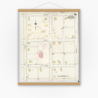 Old map wall art mockup — magnetic wood frame on white wall — Sanborn Fire Insurance Map from Pilot Point, Denton County, Texas (1940), Sheet #0010